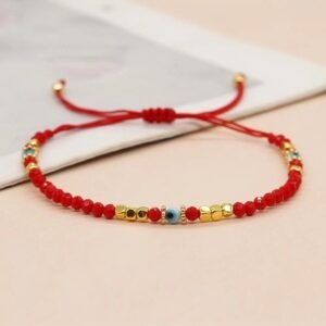 Pulsera roja con piedras rojas y ojo turco