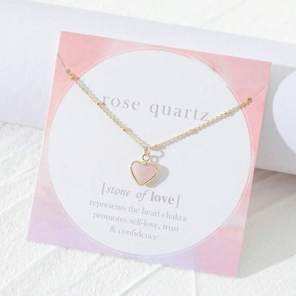 Collar de piedra de cuarzo rosa en forma de corazon