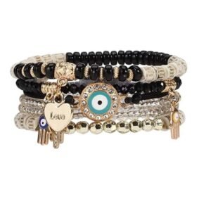 Pulsera de piedras y ojo turco color negro