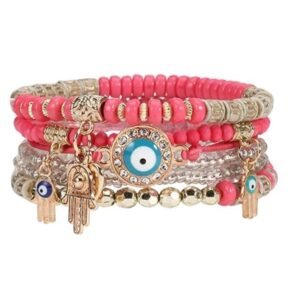 Pulsera de piedras y ojo turco color rosa