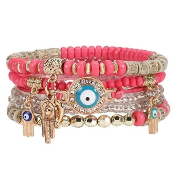 Pulsera de piedras y ojo turco color rosa