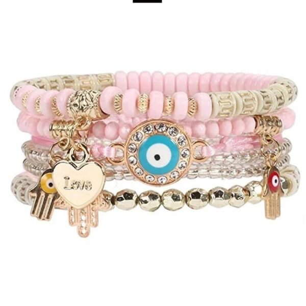 Pulsera de piedras y ojo turco color rosa claro