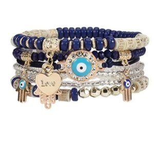 Pulsera de piedras y ojo turco color azul oscuro