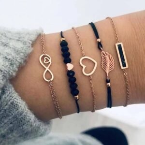 Set de 5 pulseras ajustables negras