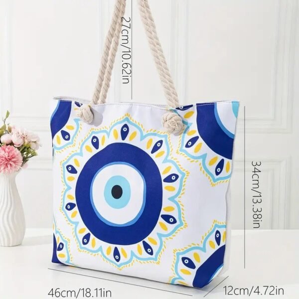 1pc Bolso De Lino Versátil Casual Impreso Con Ojo Azul