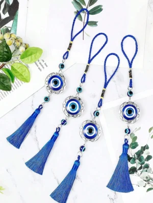 ojo turco con borla decoración colgante de pared, diseño de ojo moderno decoración colgante para el hogar